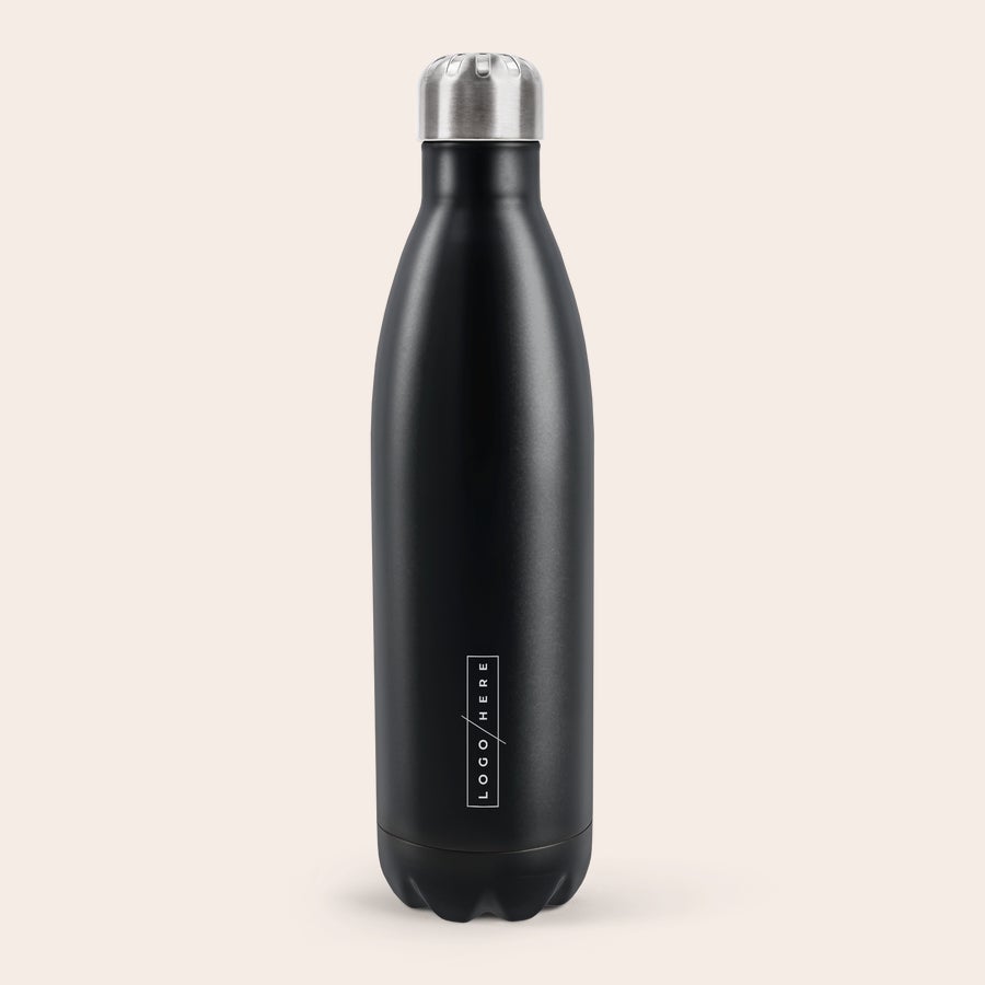 Bottiglia thermos - Incisa Thermos personalizzato nero in alluminio con tappo a vite, inciso con il testo LOGO HERE