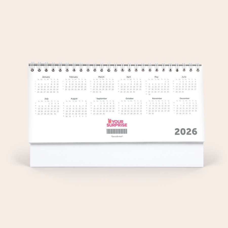 Personlig skrivbordskalender Personlig skrivbordskalender för 2026, ringbunden och anpassningsbar med egen design.