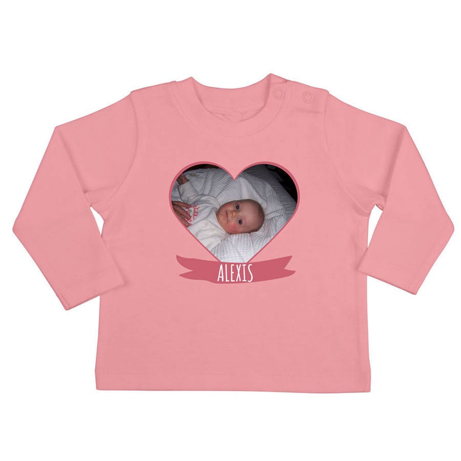 Camiseta personalizada de bebé - Manga larga - Rosa - 62/68