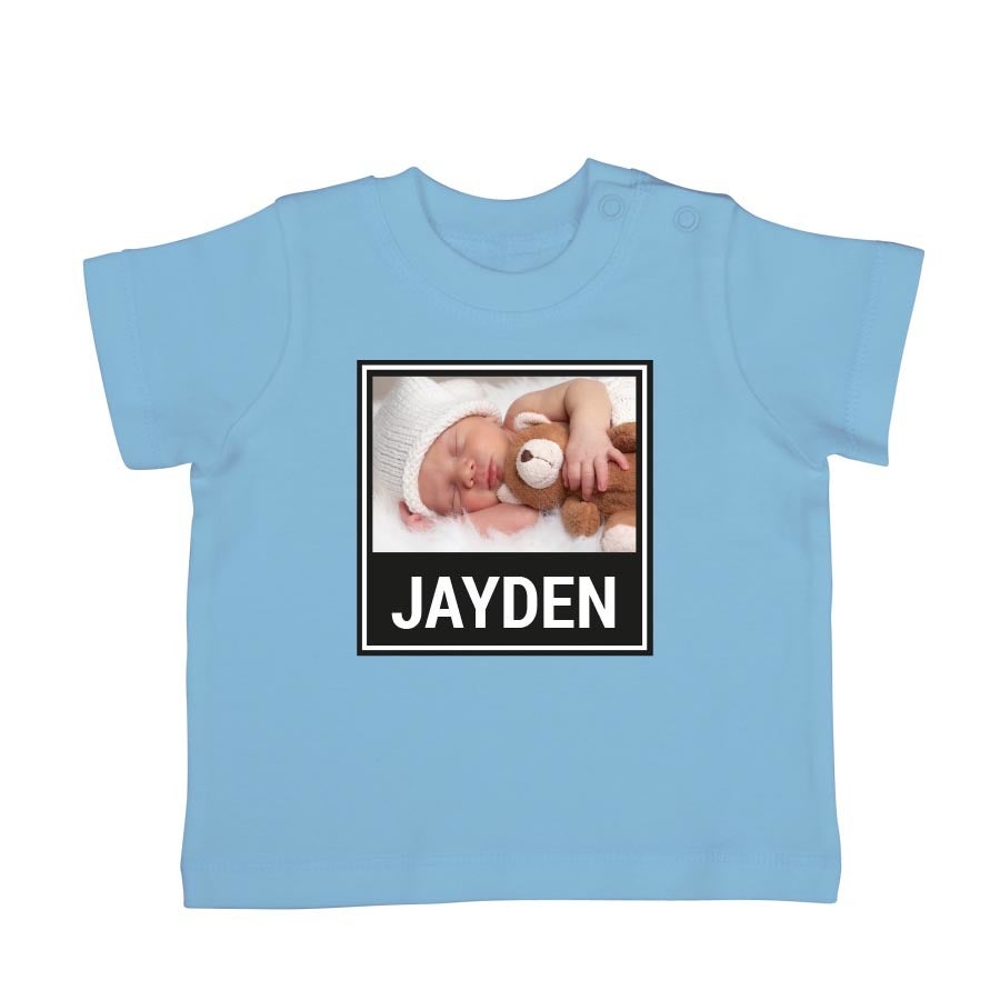 Baby shirt bedrukken - Korte mouw - Babyblauw - 50/56