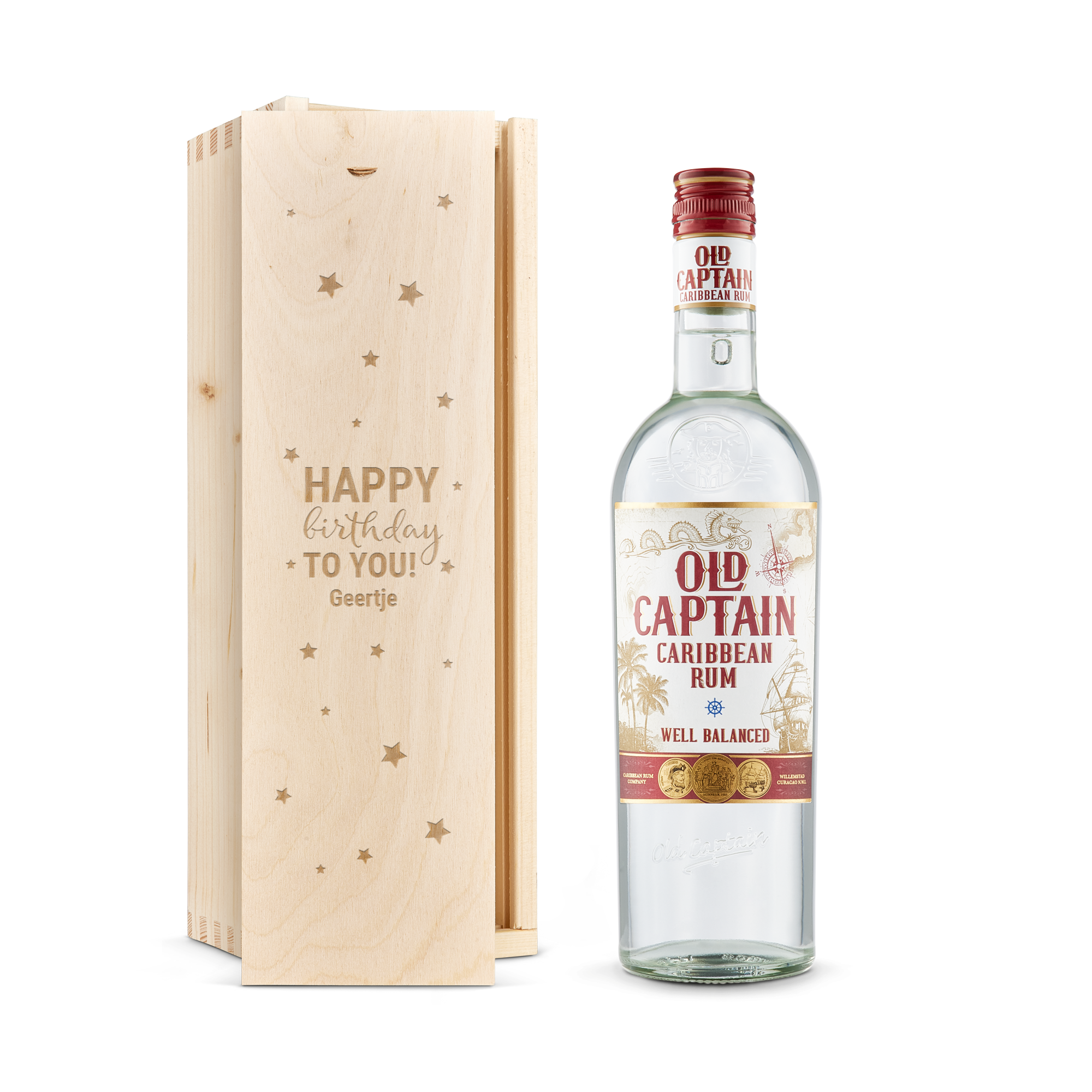 Rum in gegraveerde kist - Old Captain (wit)