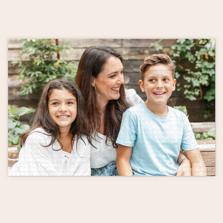 Duże puzzle ze zdjęciem Personalizowane puzzle ze zdjęcia z nadrukiem rodziny, matki z córką i synem, Zaprojektuj osobiste puzzle ze zdjęcia