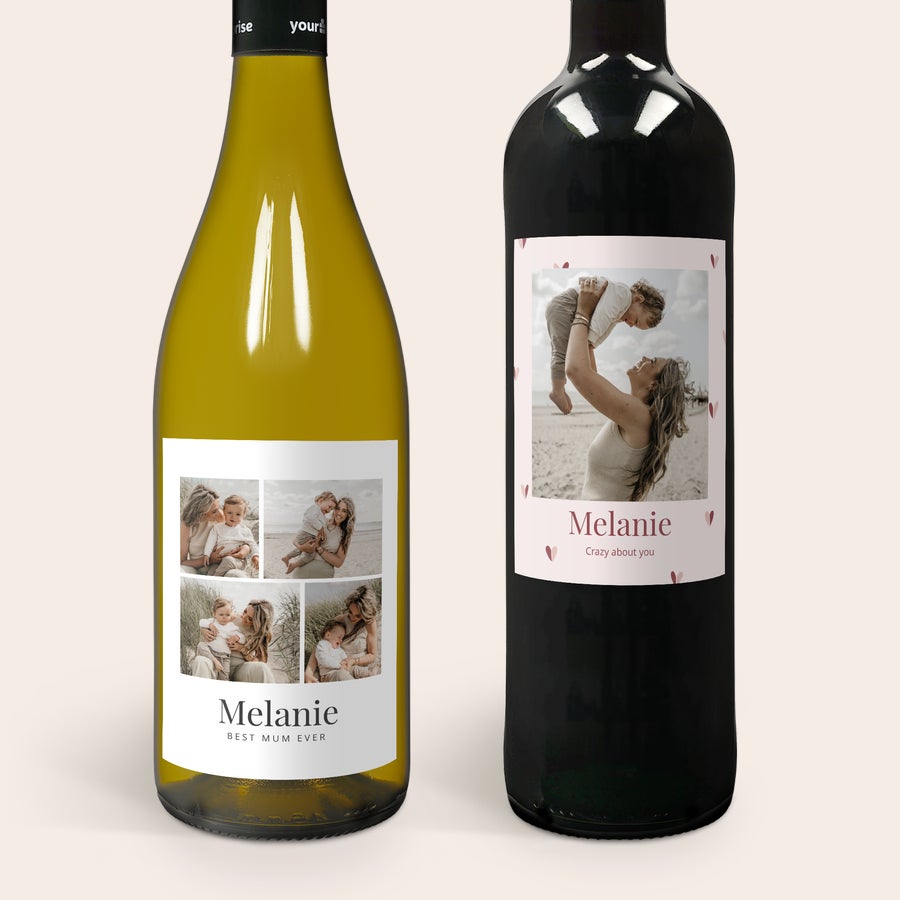 Maison de la Surprise Chardonnay & Merlot Personalizzato Due bottiglie di vino con etichetta personalizzata con foto e nome Sorprendi con una deliziosa confezione regalo di vino con etichetta personalizzata