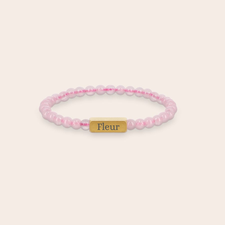 Rozenkwarts armband graveren Rozenkwarts armband graveren