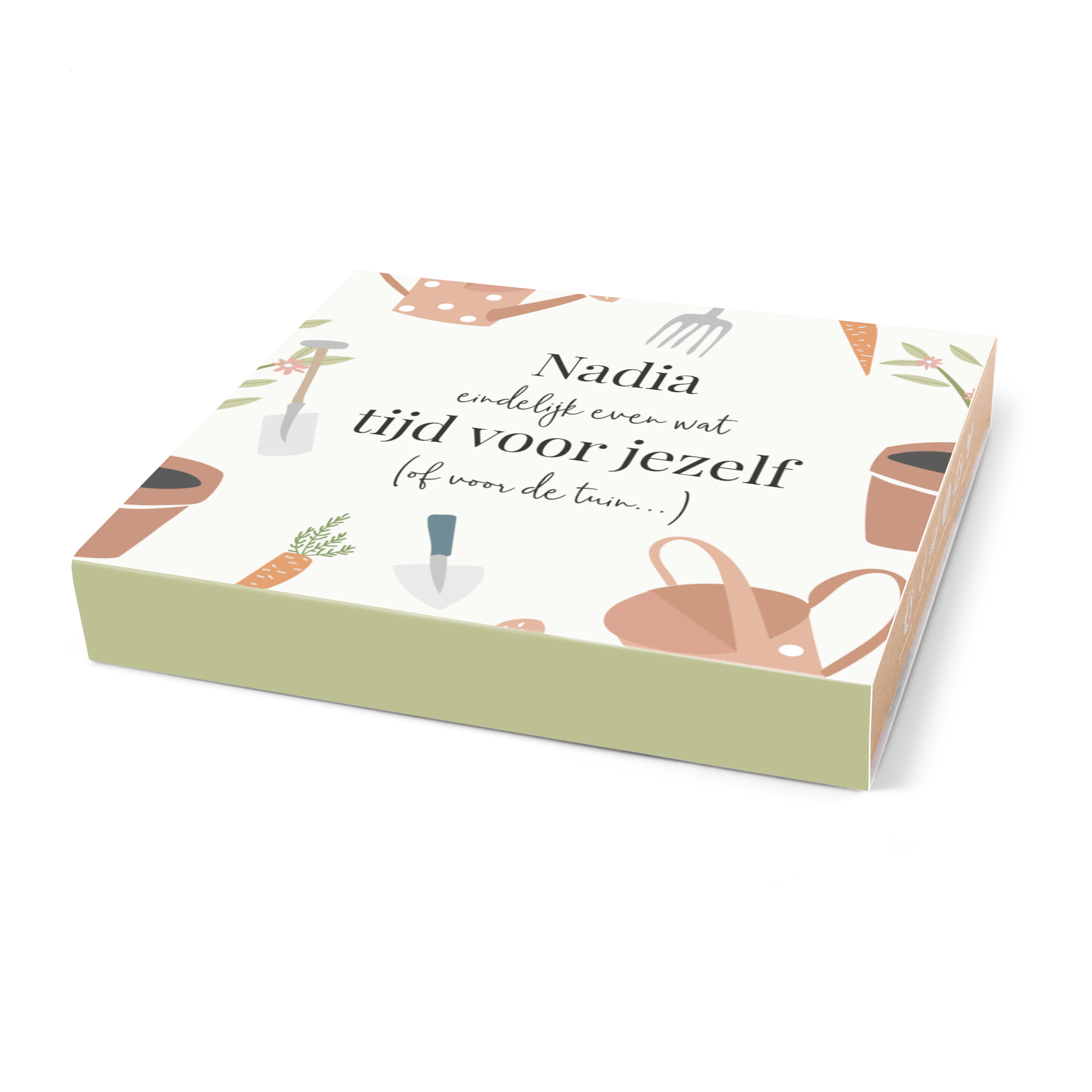 Blossombs bloemzaden giftbox met gepersonaliseerde sleeve met de naam Nadia en een tuinthema design