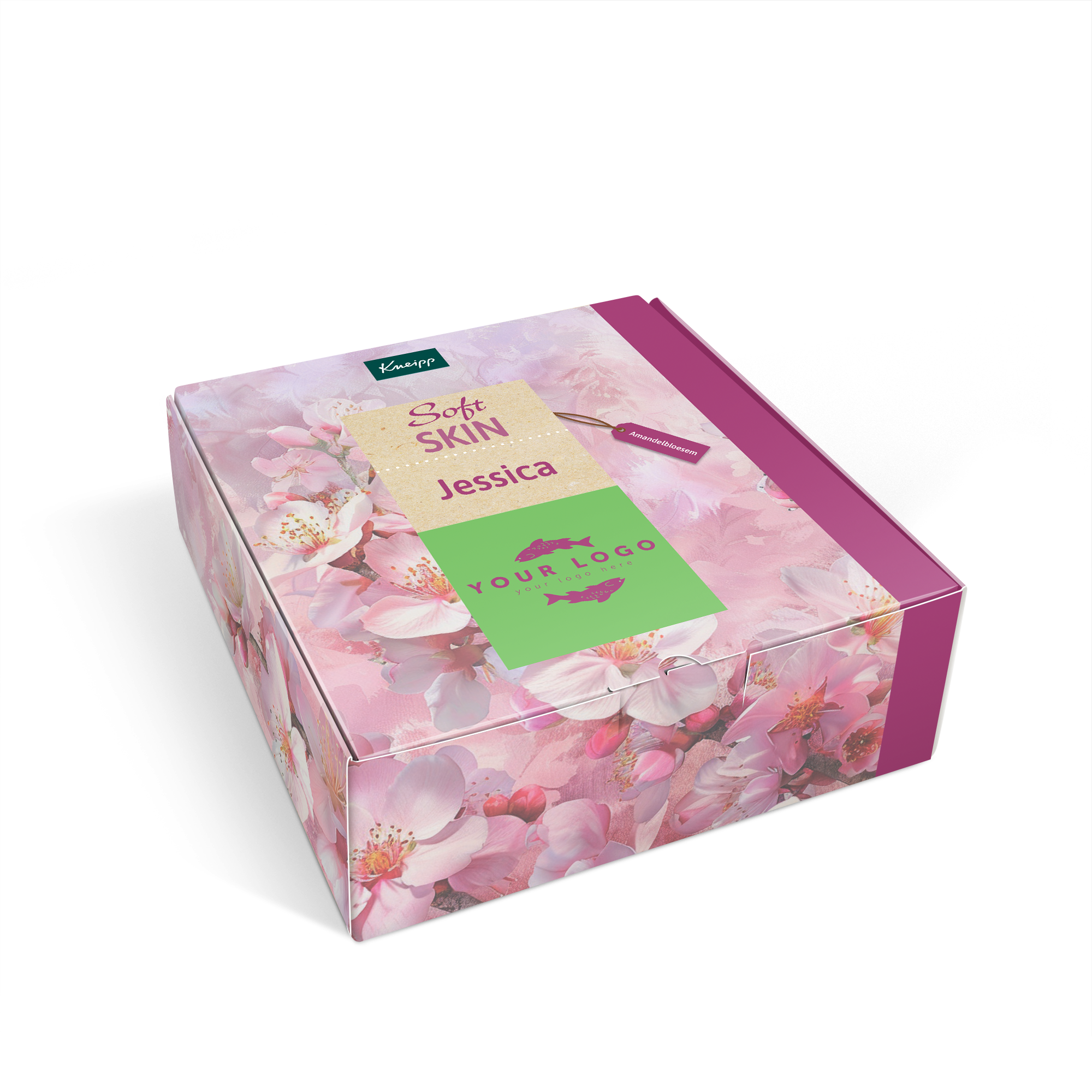 Personalizovaná darčeková krabička Kneipp Soft Skin s menom Jessica a kvetinovým motívom, potlačená.