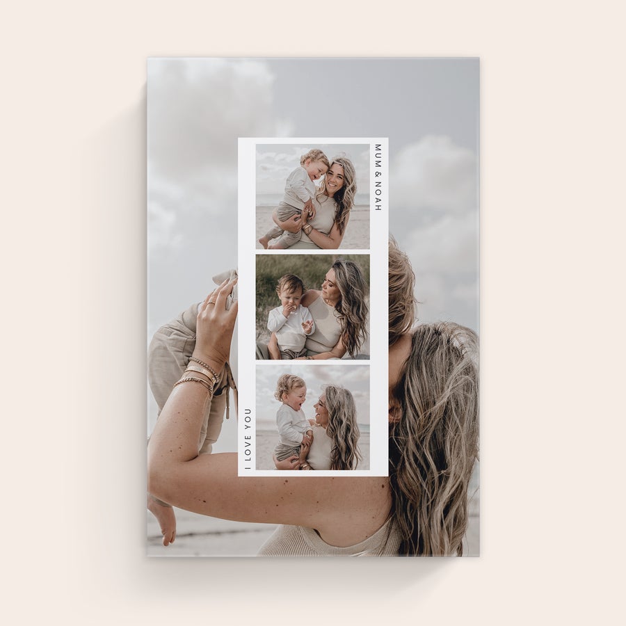 Pânză personalizată Pânză personalizată cu trei fotografii color printate și mesajul Mum & Noah și I Love You