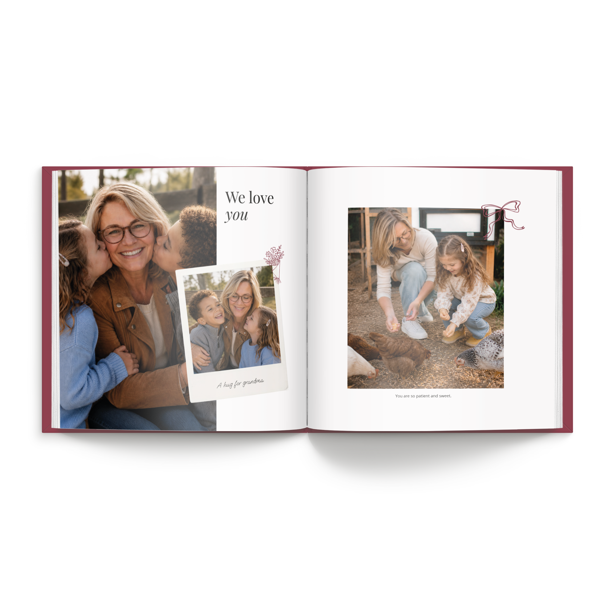 Fotolibro Mi abuela XL de tapa dura con fotos de familia y texto, a partir de 28 páginas.