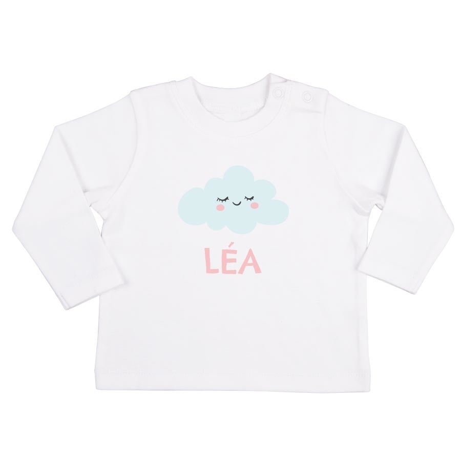 T-shirt bébé personnalisé - Manches longues - Blanc - 62/68