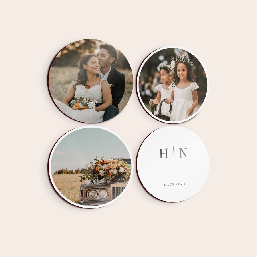 Panouri de perete personalizate Panouri decorative rotunde din lemn, personalizate cu fotografii de nuntă și textul HN 12.09.2024