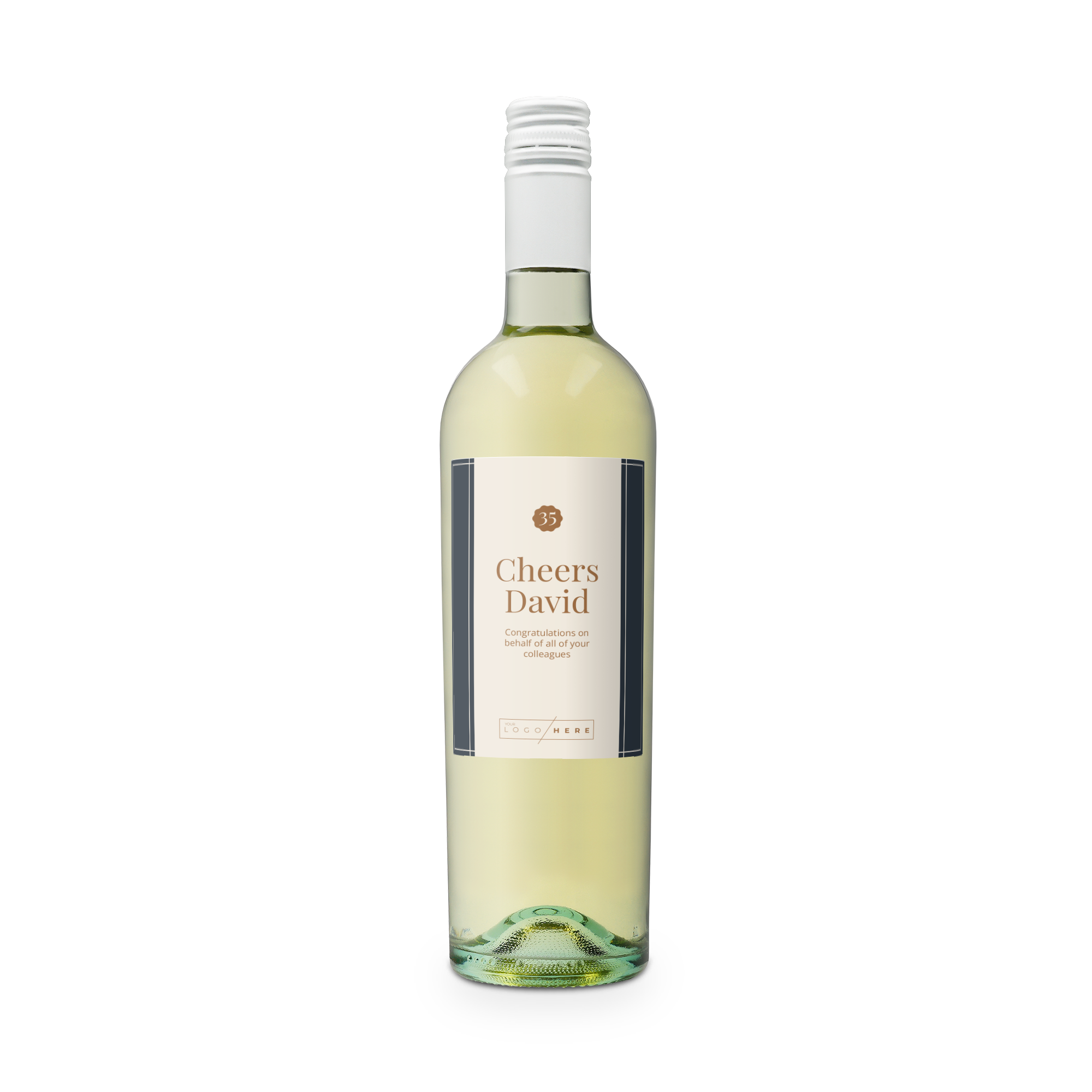 Bílé víno Riondo Pinot Grigio s navrženou etiketou Cheers David a textem