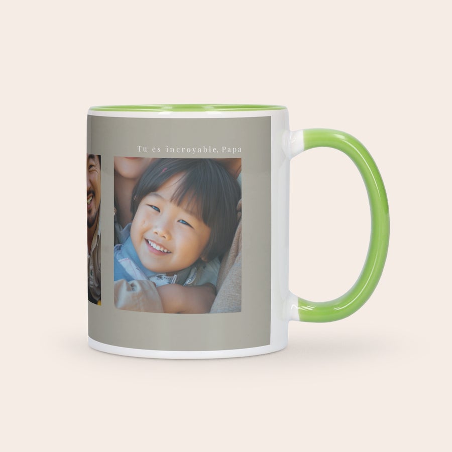 Mug personnalisé coloré Mug vert personnalisé imprimé avec des photos et le texte Tu es incroyable Papa