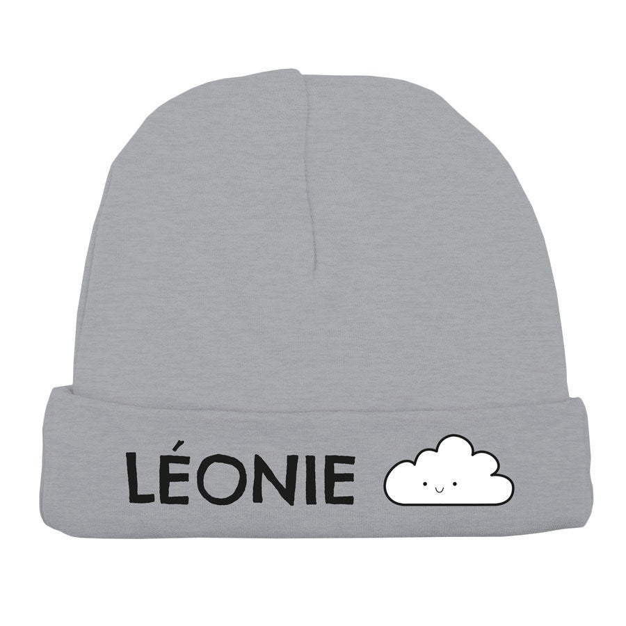 Bonnet naissance personnalisé - Gris