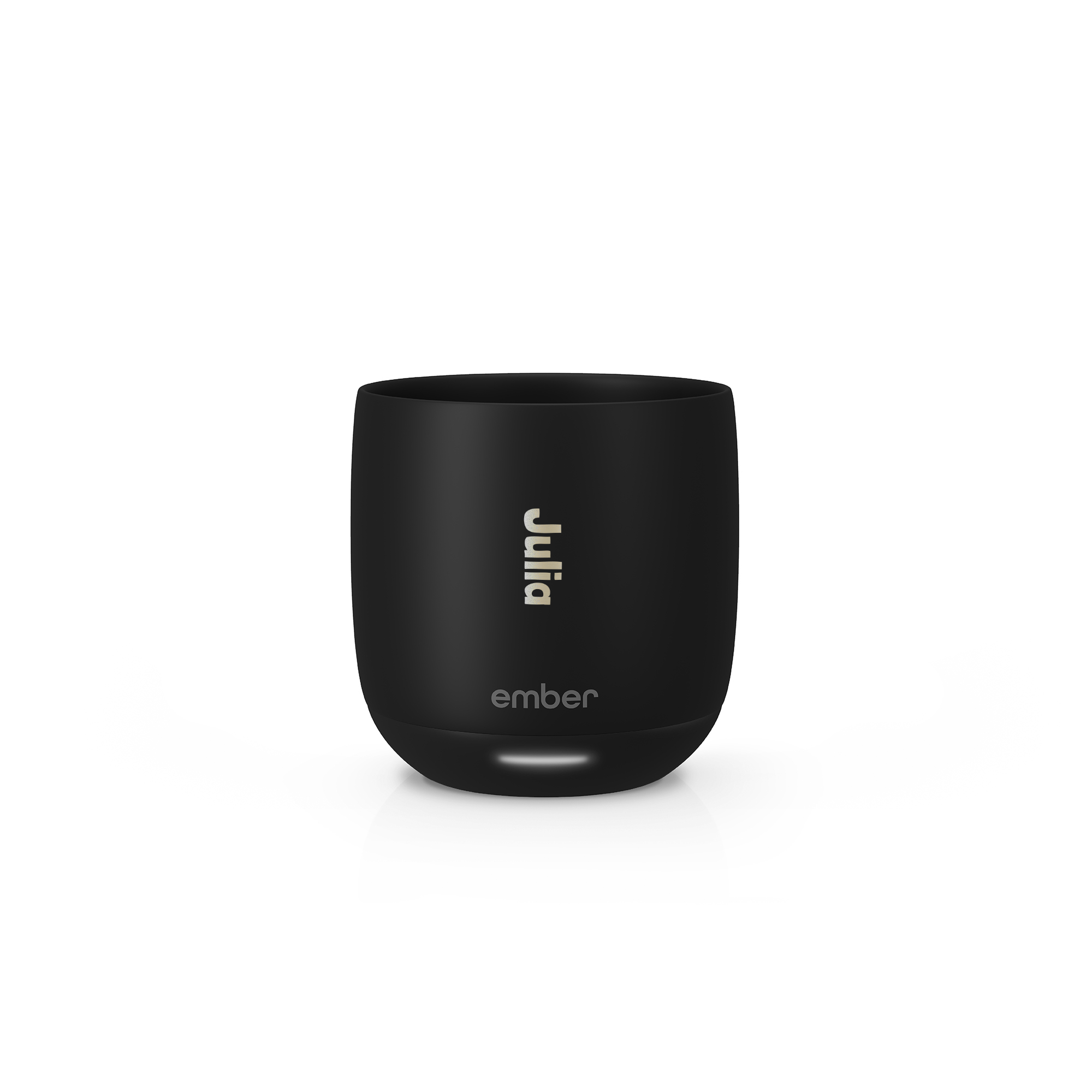 Schwarzer personalisierter Ember Control Cup mit gelasertem Namen Julia genieße jeden Schluck mit einem personalisierten Ember Control Cup