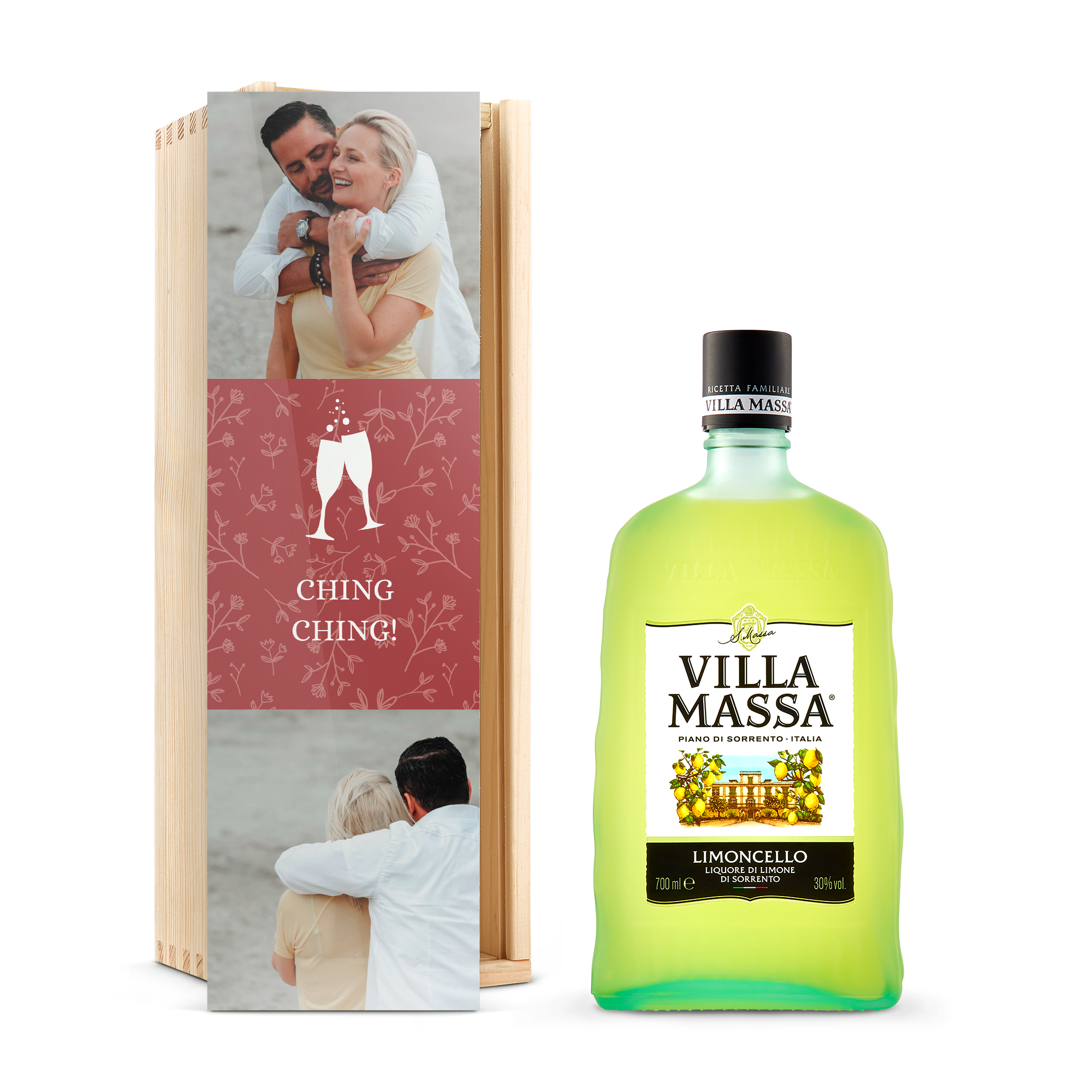 Likeur in bedrukte kist - Limoncello Villa Massa