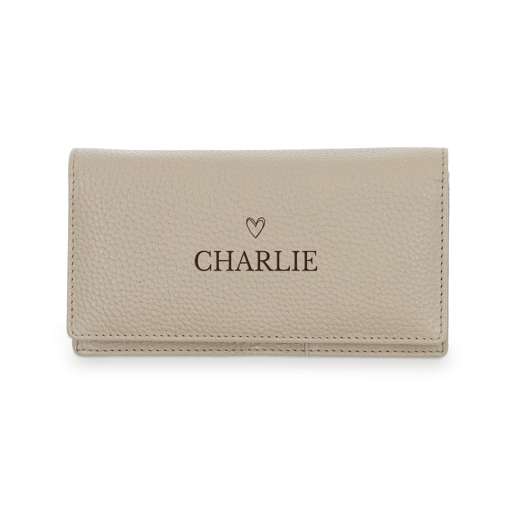 Women's Leather Wallet with Engraved Name - Taupe - Large