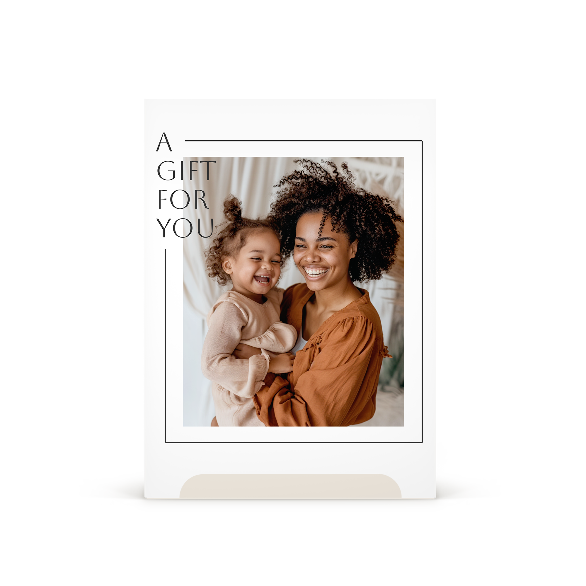 Tarjeta de regalo de bienestar personalizada con foto impresa de madre e hija, ideal para una experiencia de spa.
