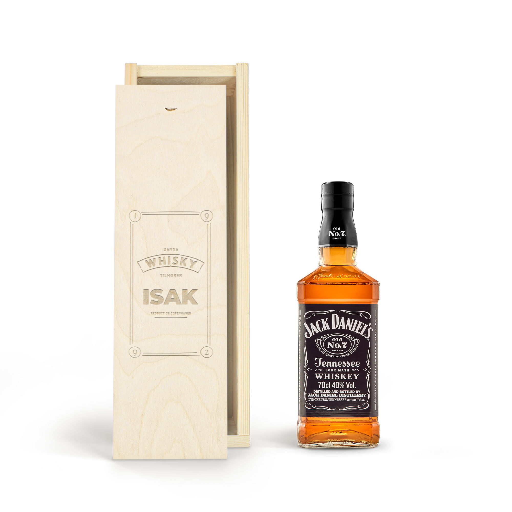 Whiskey i personlig trækasse - Jack Daniels