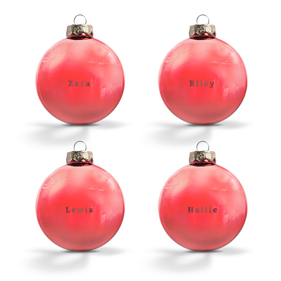 Personlige julekugler med navn - rød (4 stk)