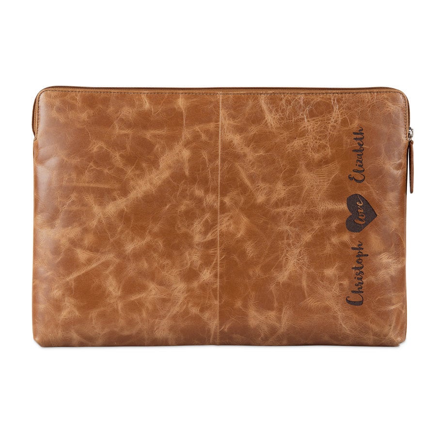 Engraved leather laptop sleeve