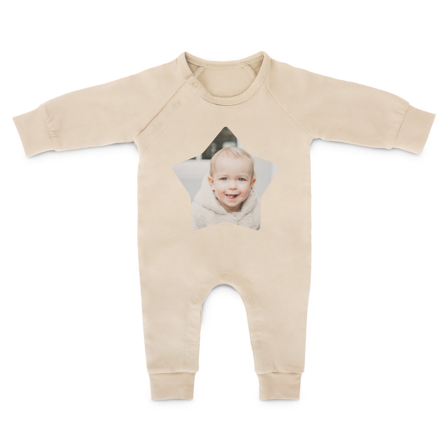 Babyplaysuit med tryk - Beige - 62/68
