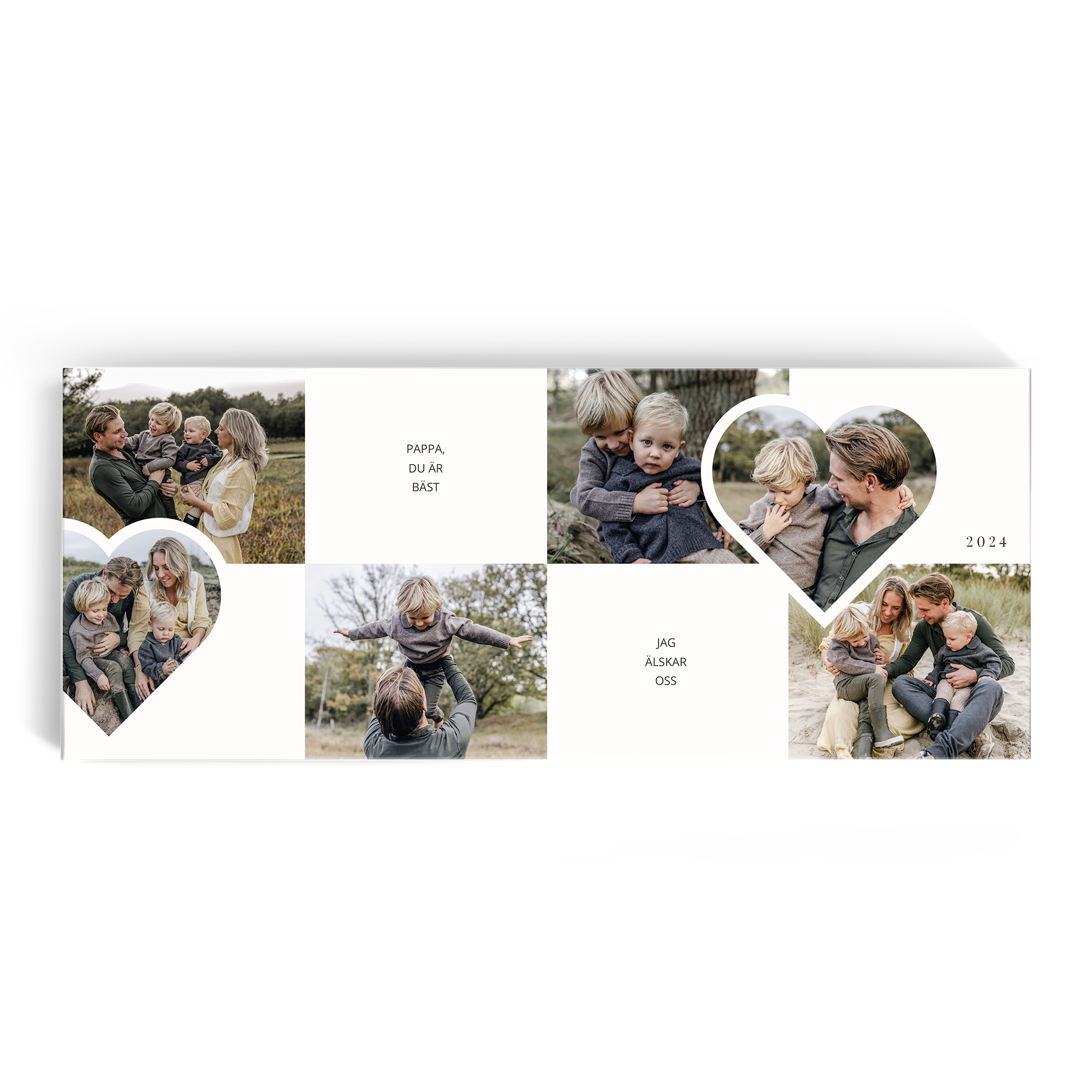 XXL Côte d'Or Chokladkaka med anpassad design med fotocollage, årtal 2024 och texterna Pappa du är bäst och Jag älskar oss, tryckt i färg.