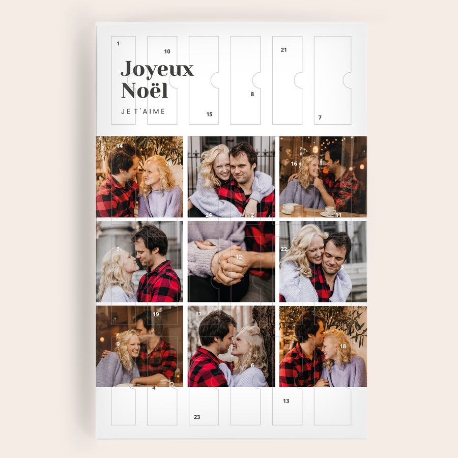 Calendrier de dégustation d'alcool Calendrier de l'Avent personnalisé Joyeux Noël avec photos d'un couple et un message Je T'aime