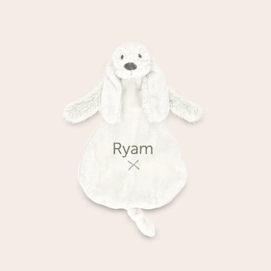 Doudou personnalisé pour bébé - Happy Horse Doudou bébé lapin blanc tout doux brodé avec le prénom Ryam