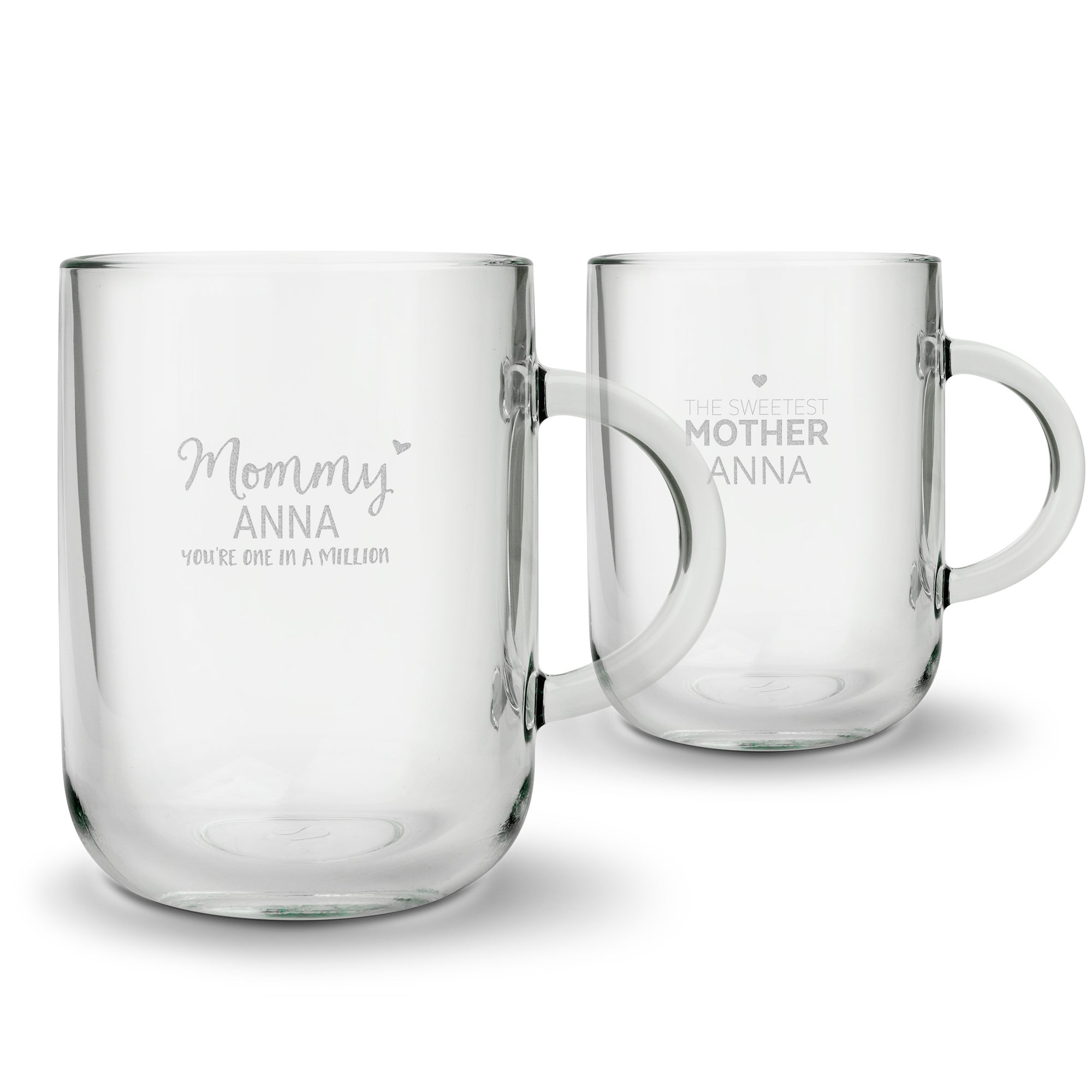 Personalised glass mug - Mother's Day - Round - 2 pcs - Engraved