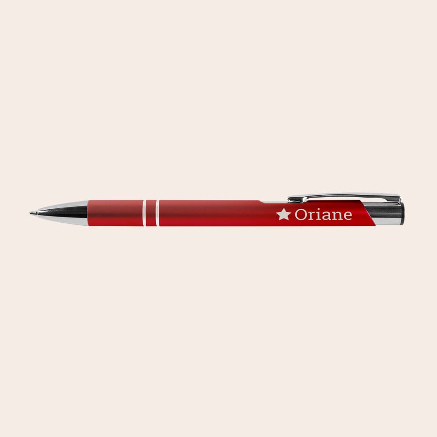 Stylo personnalisé petit prix - Viva Pens Stylo unique rouge gravé avec le prénom Oriane et une étoile, à personnaliser avec prénom, date ou texte