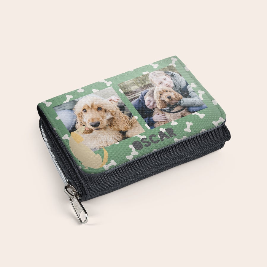 Portafoglio Portafoglio piccolo personalizzato con foto di cuccioli e bambini e il nome Oscar, un bel regalo