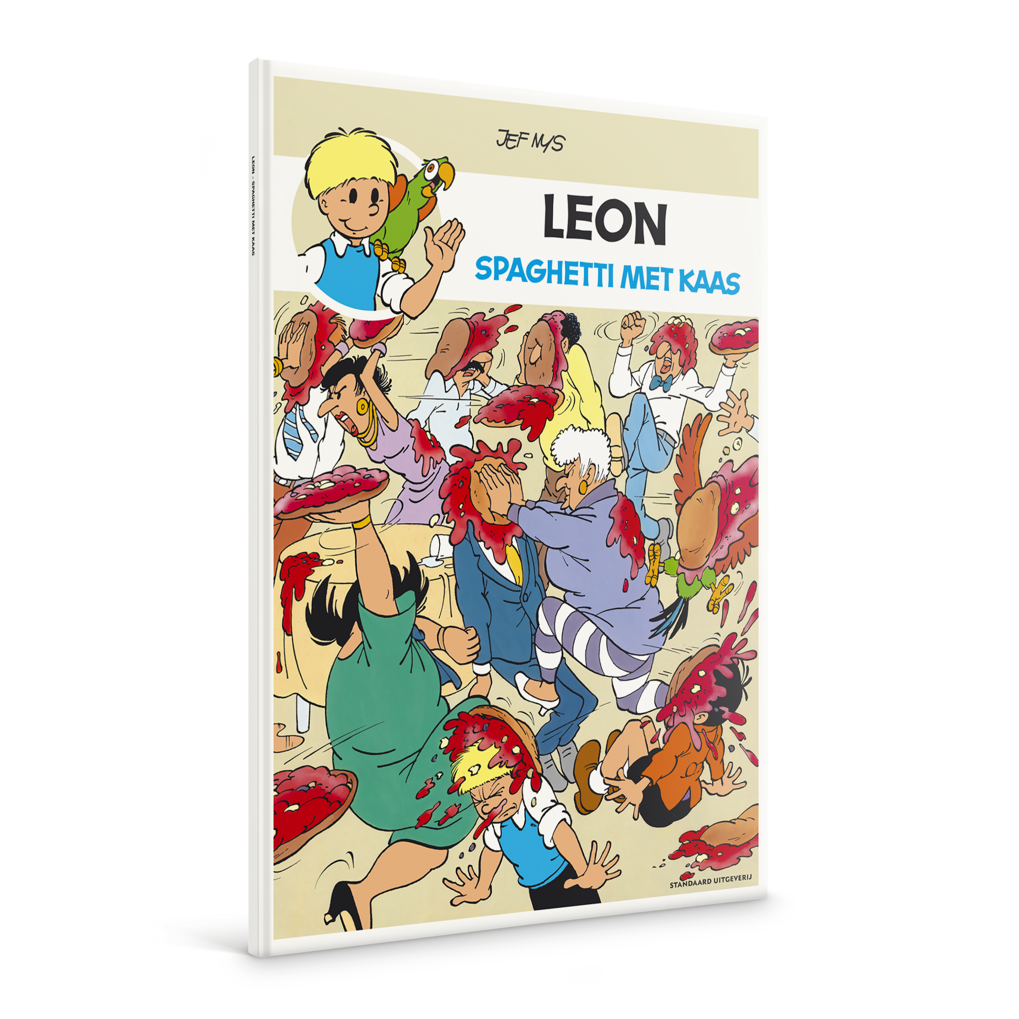 Persoonlijk stripboek Jommeke Spaghetti Met Kaas (Hardcover) met gepersonaliseerde naam bovenaan het album en op de rug.