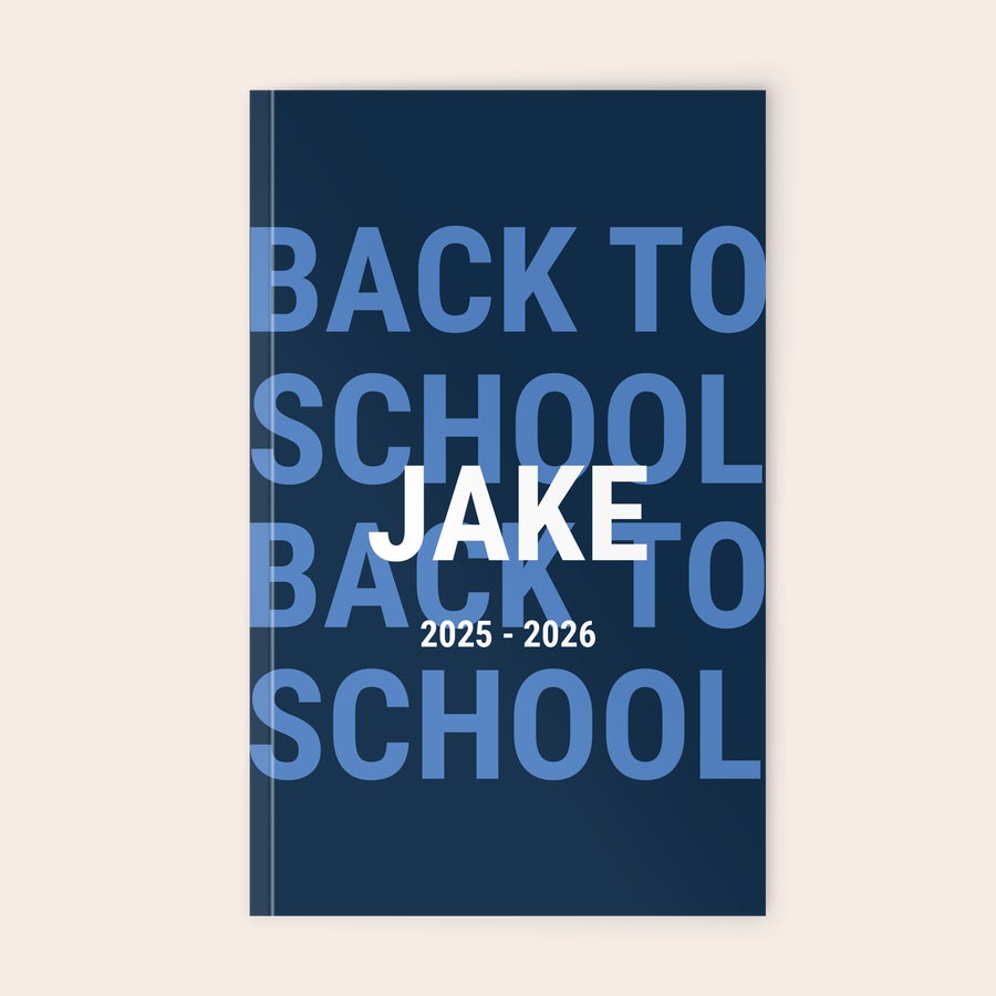 Školní diář 2025-2026 Personalizovaný školní deník s potiskem BACK TO SCHOOL, jménem JAKE a rokem 2025-2026