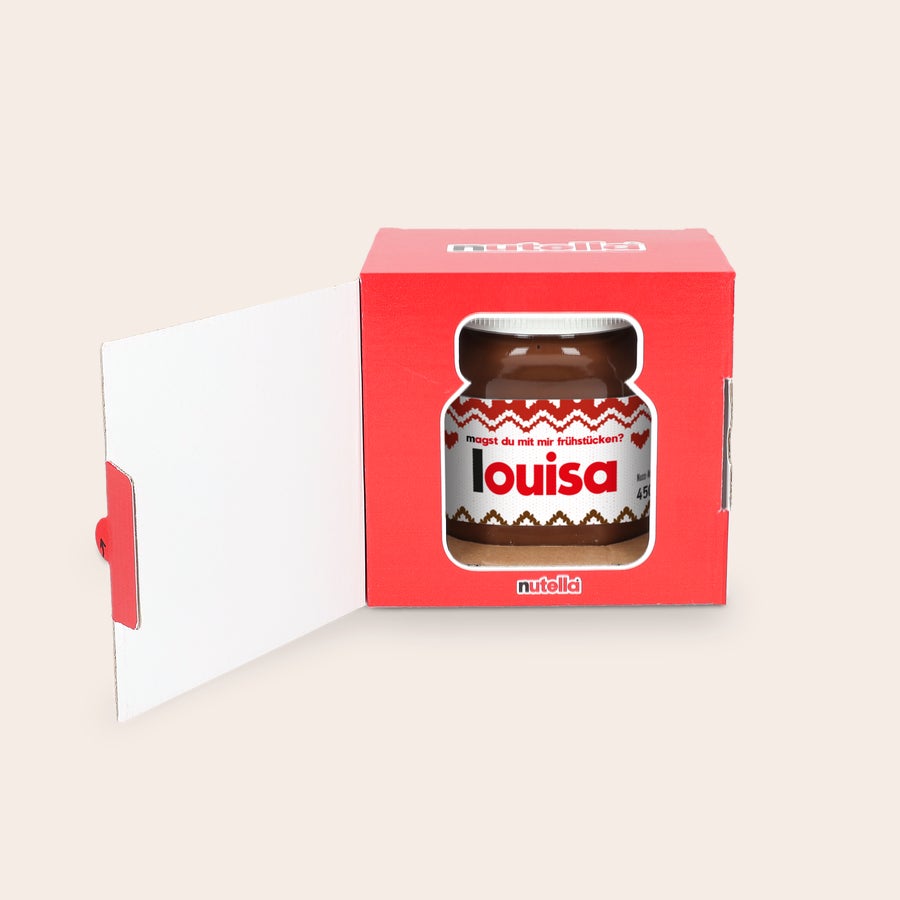 Personalisiertes nutella®-Glas Personalisiertes nutella® Glas in einer Geschenkbox, bedruckt mit dem Namen Louisa und Magst du mit mir frühstücken?