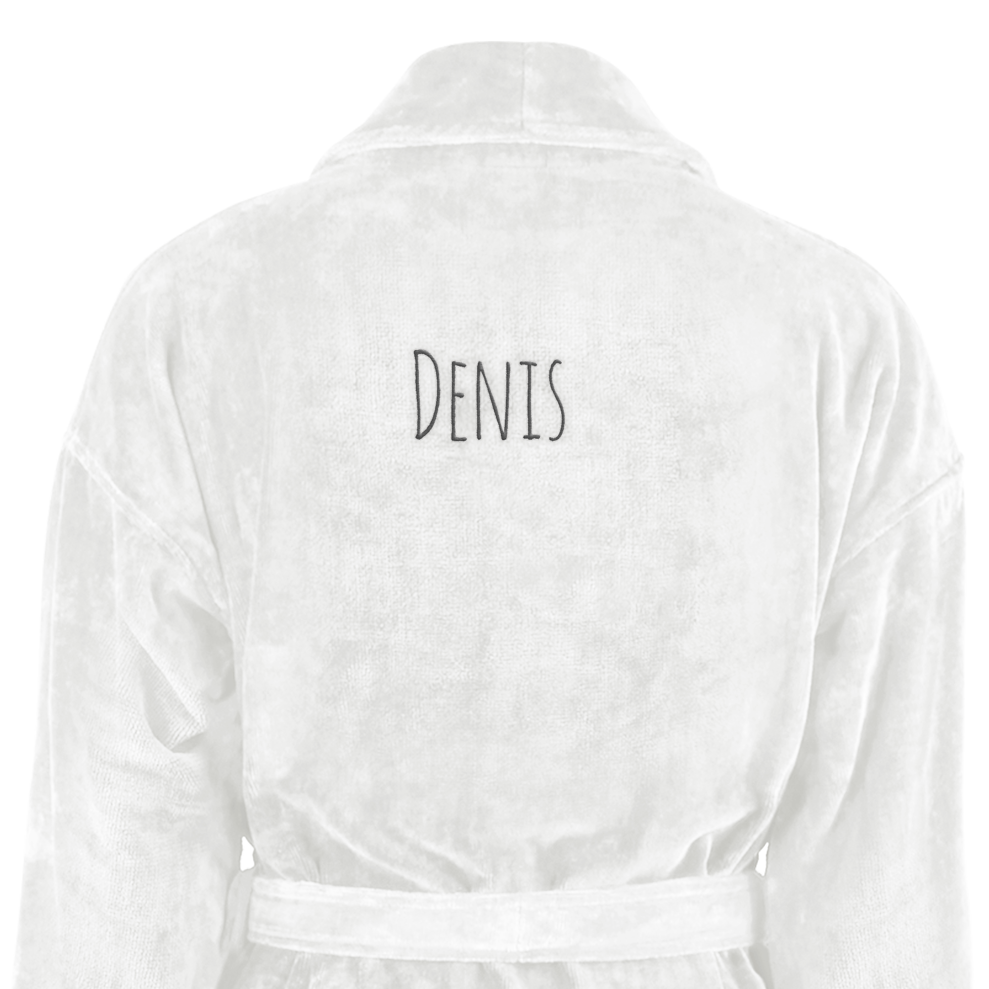 Peignoir blanc pour homme, brodé avec le prénom Denis