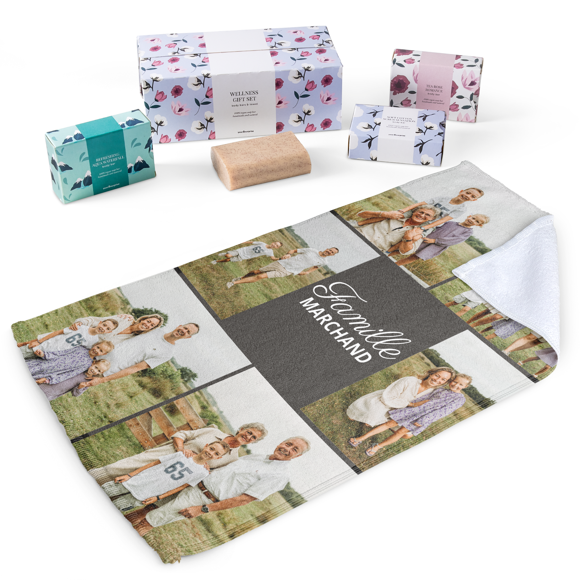 Coffret cadeau savon avec essuie-mains personnalisé