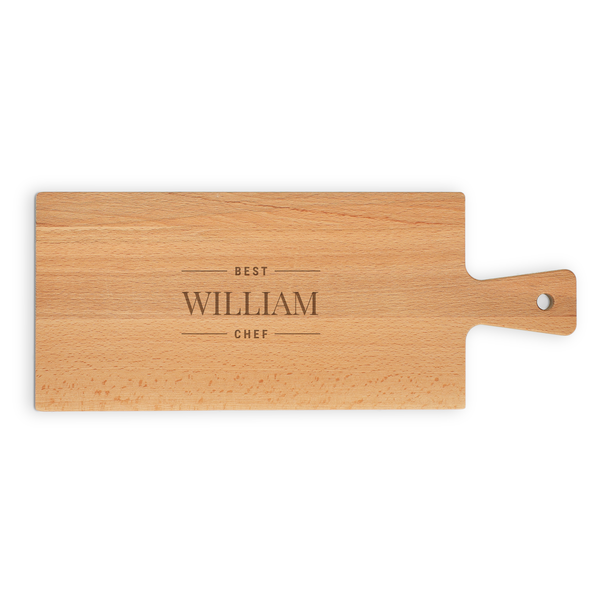 Bandeja de madera personalizada grabada con "BEST WILLIAM CHEF", para servir tus snacks favoritos.