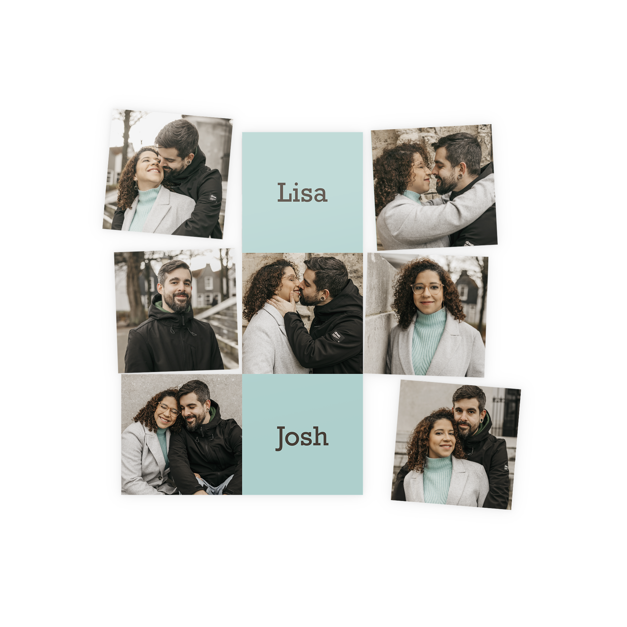 Set de magneți personalizați imprimati cu fotografii de cuplu și numele Lisa si Josh