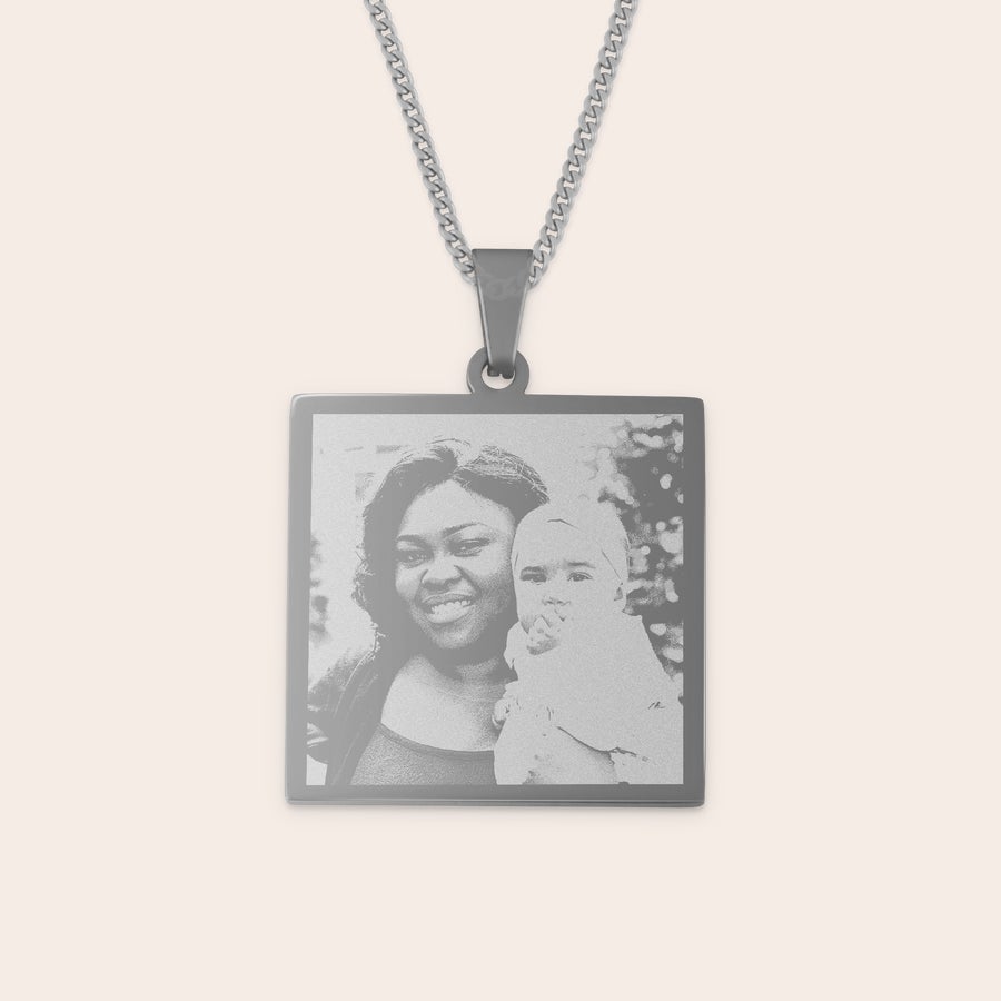 Collana con ciondolo quadrato Ciondolo personalizzato quadrato con catenina, stampato con foto di mamma e figlio