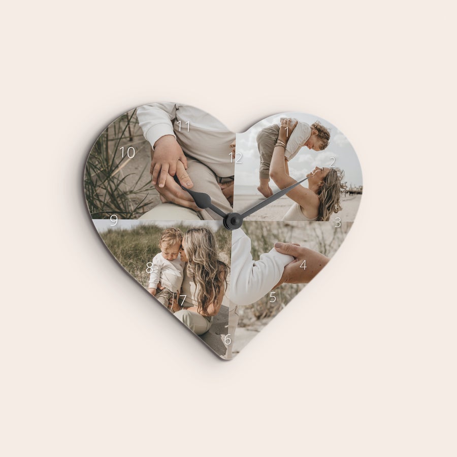 Horloge Coeur Horloge personnalisée en forme de cœur, imprimée avec une photo de famille, un cadeau unique.