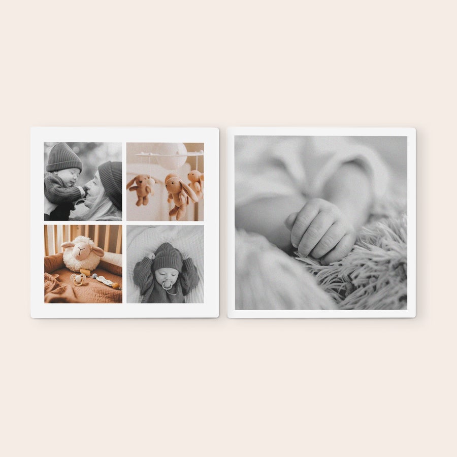 Personalised wall art panels Personalized forex wall art panels with black and white baby photos to decorate your wall.