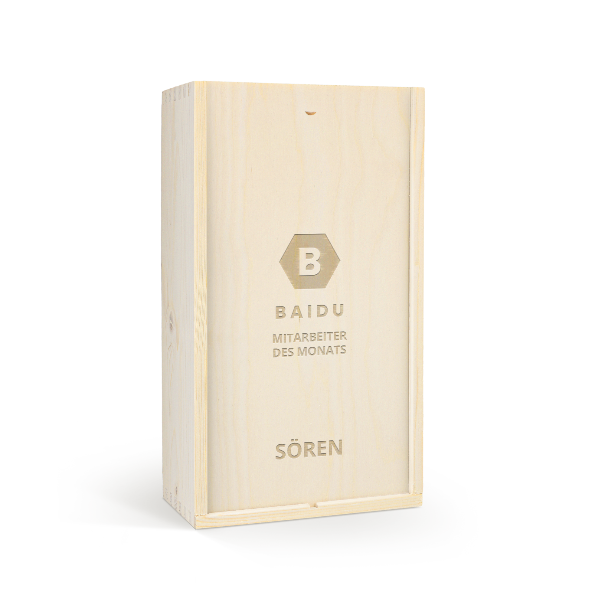 Edle Weinkiste für 2 Flaschen mit persönlicher Gravur Mitarbeiter des Monats Baidu für Sören