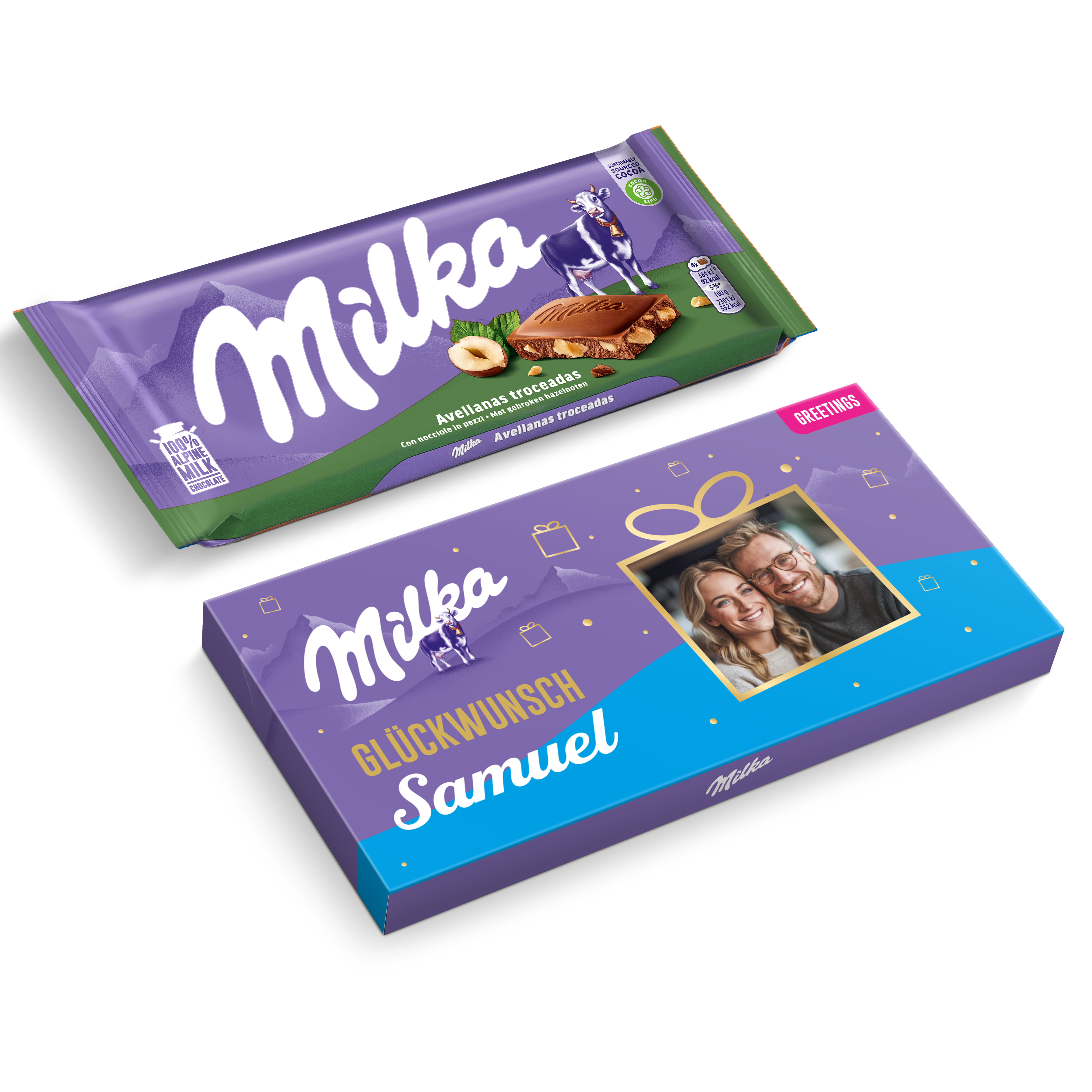 Personalisierte Milka-Schokoladen-Grußkarte