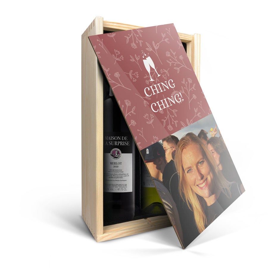 Wine in personalised wooden case - Maison de la Surprise - Merlot & Sauvignon Blanc