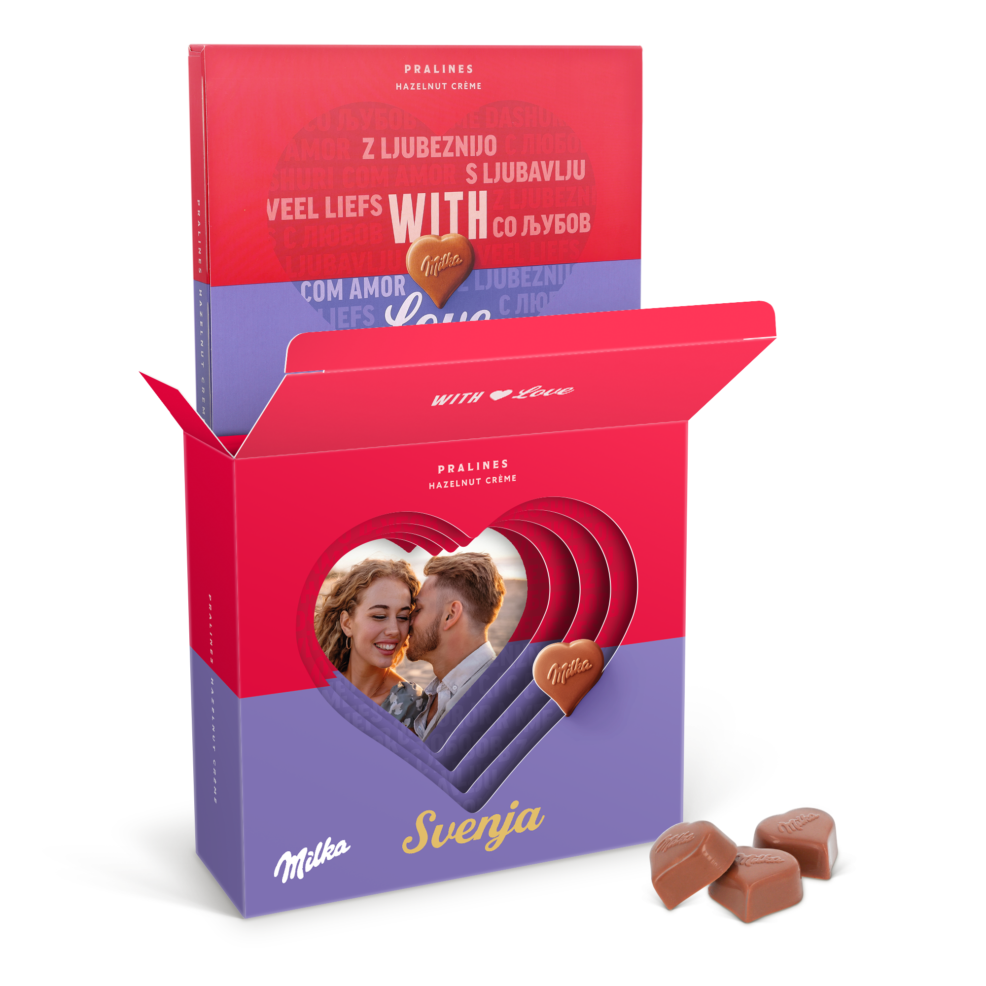 Milka herzen in einer 3D-Box