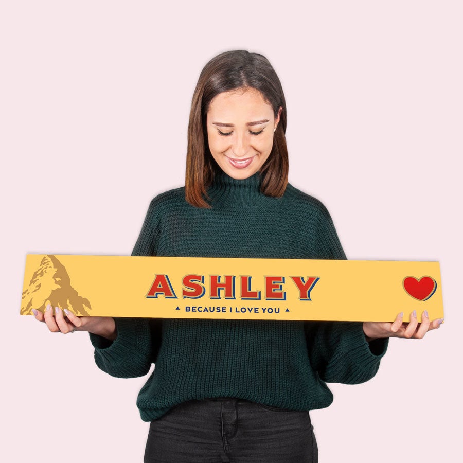 Toblerone XXL liefdesreep met naam - 4,5 kilo Toblerone XXL liefdesreep met naam - 4,5 kilo