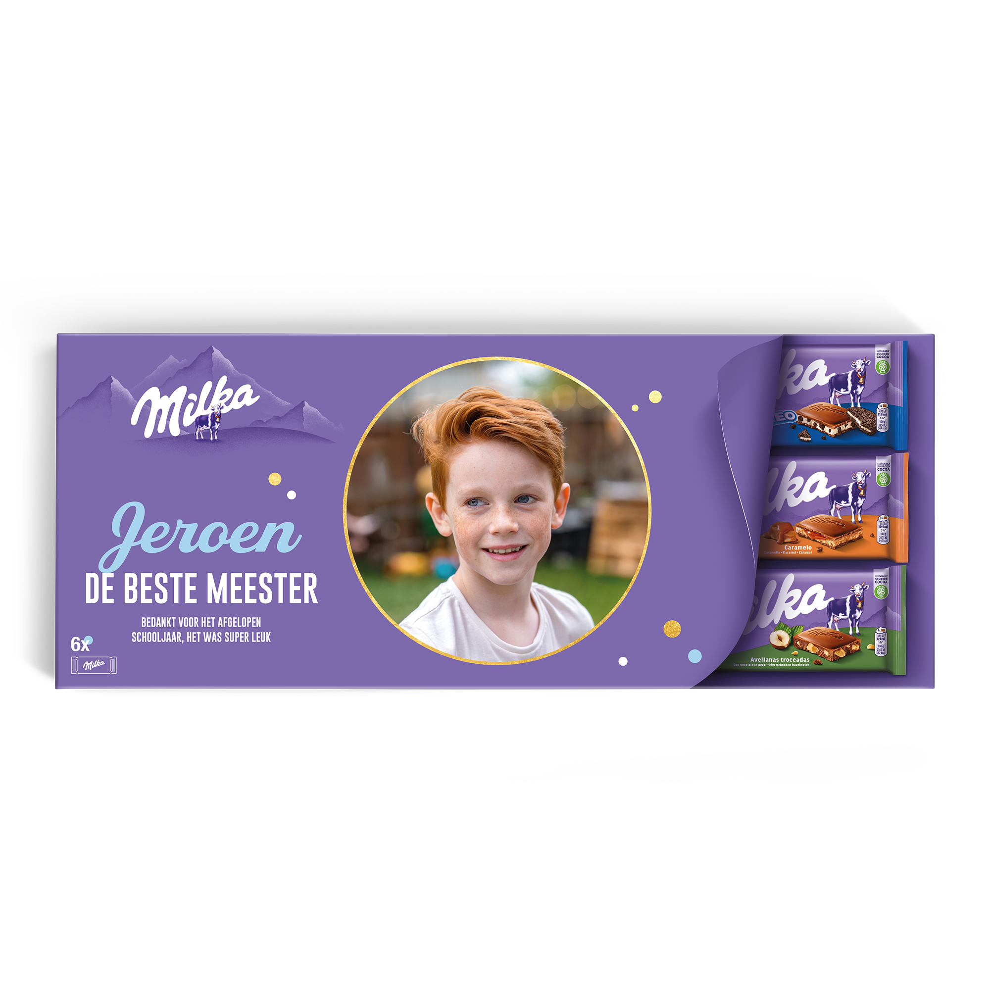 Mega Milka reep met naam en foto bedrukken