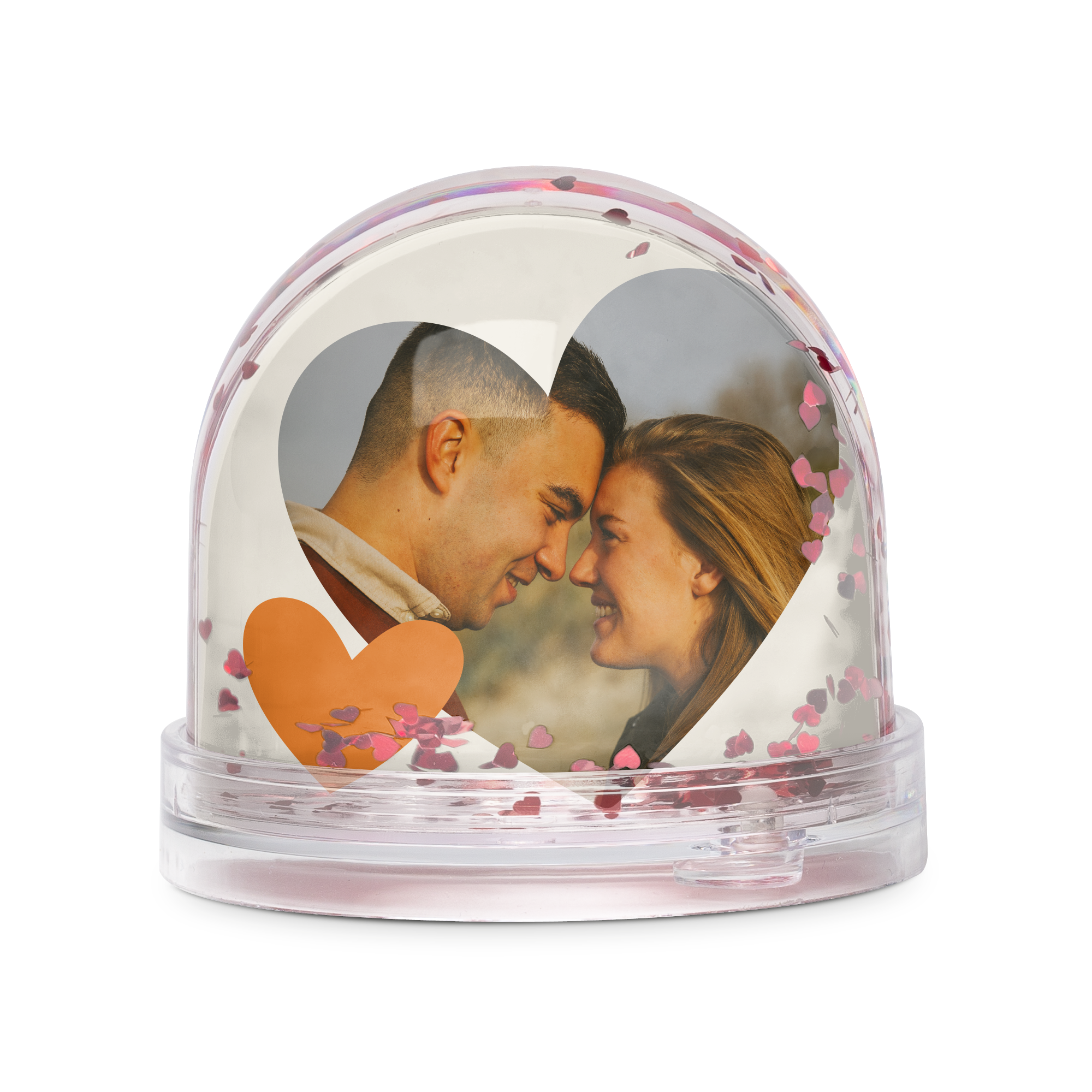 Sfera in vetro personalizzata con cuori rossi, la tua foto di coppia e testo su entrambi i lati