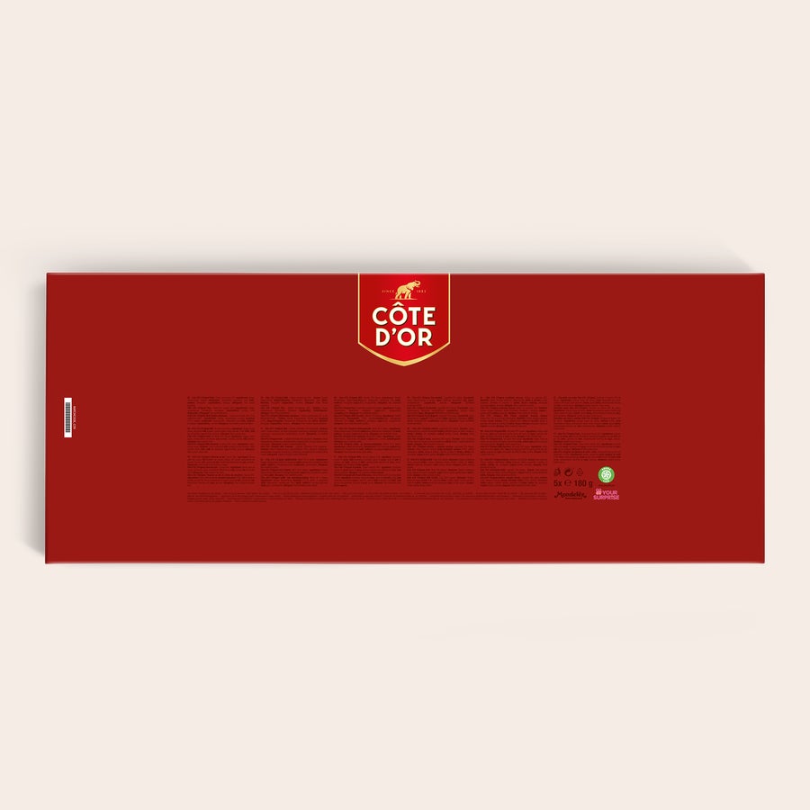 XXL personalizirana čokoladica Côte d'Or Ta XXL čokoladna palica Côte d'Or v rdečem ovitku s potiskanjem imena ali fotografije po meri.