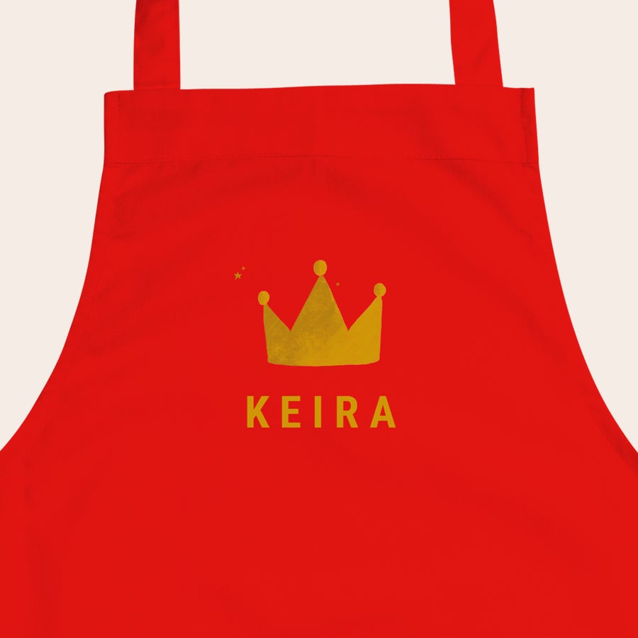 Grembiule per bambini Grembiule per bambini rosso personalizzato con nome Keira e corona dorata come regalo